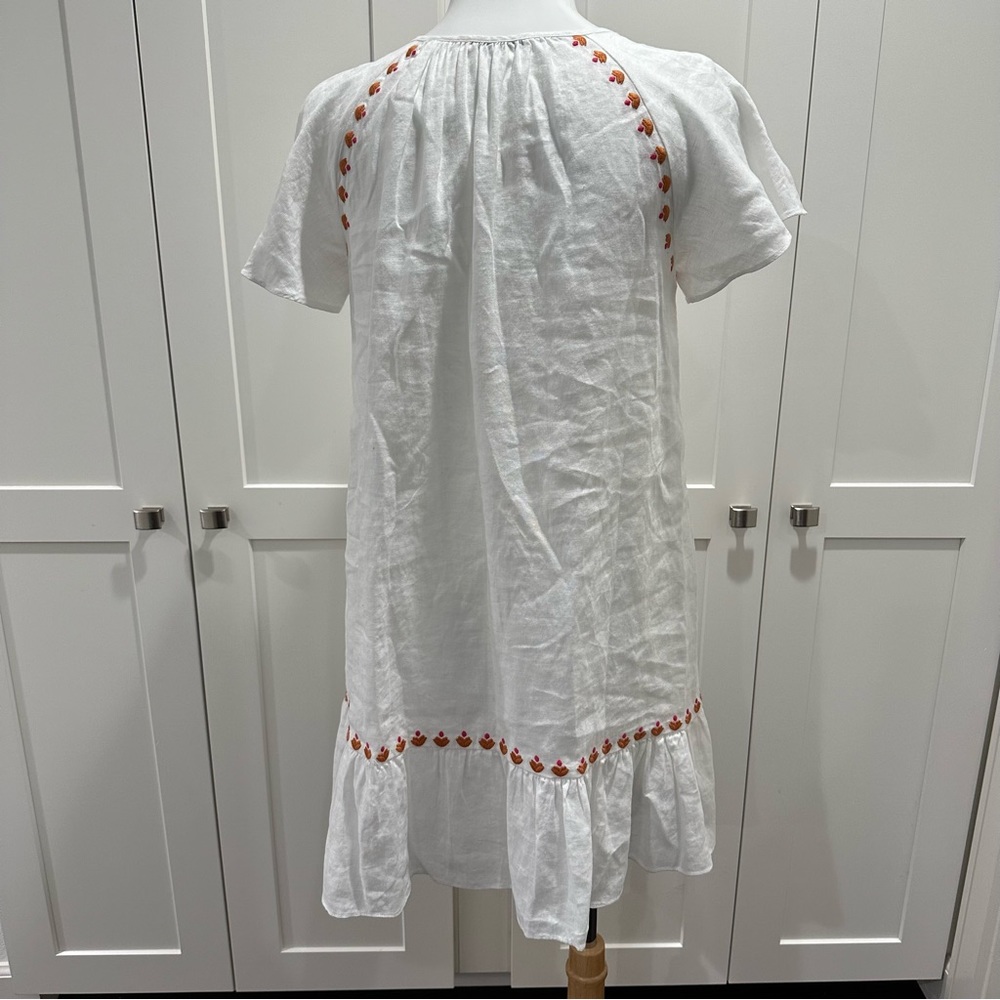 Madewell Embroidered Linen-Blend Raglan Ruffle Mini Dress Size Extra Small - Picture 8 of 11